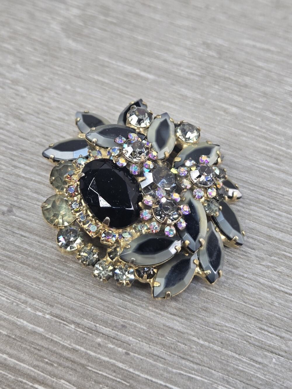 Vintage Juliana D & E Rhinestone Brooch Smokey Grey